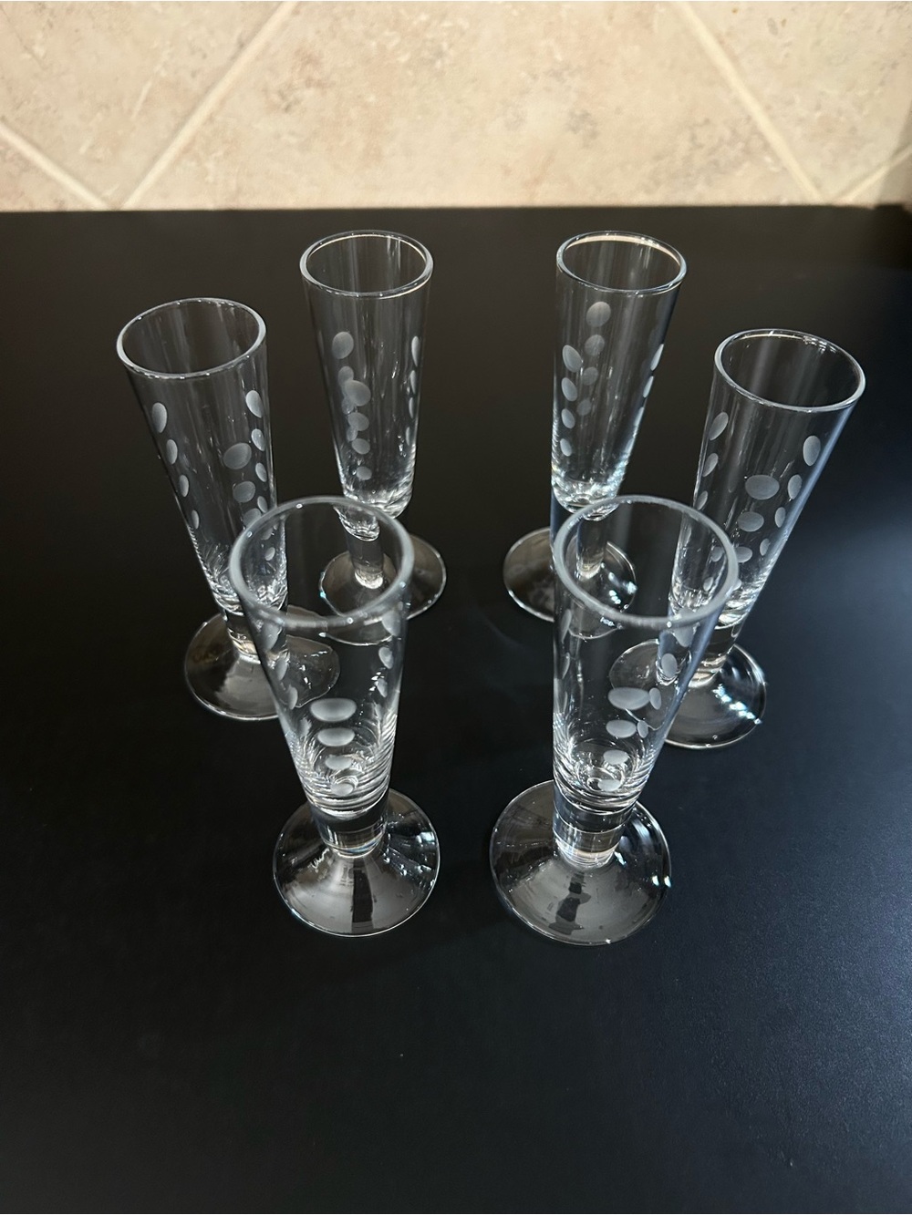Set of 6 Vintage Etched Dot Clear Liqueur Glasses